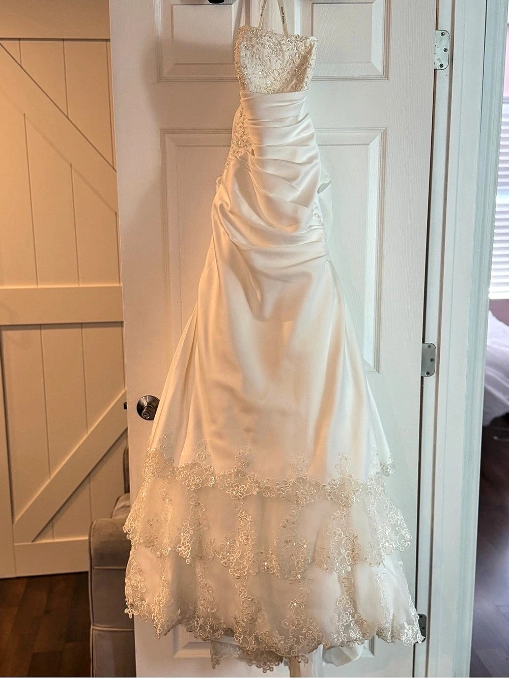 Satin Draped Wedding Gown in White Like New
